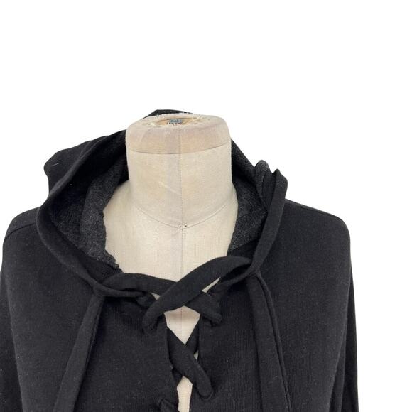 Monrow Black Lace-Up Neckline Hooded Flared Sleeve Sweatshirt Size XS - Picture 3 of 10